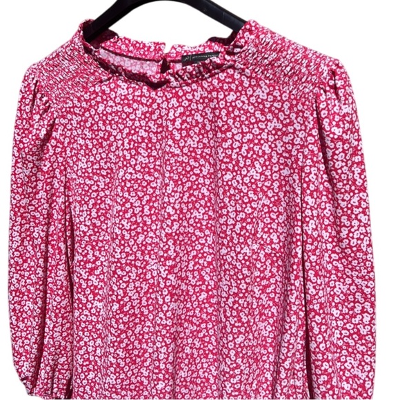 Adrianna Papell Pink and White Floral Patterned Blouse Size 1X 3/4 Sleeves - Picture 3 of 12